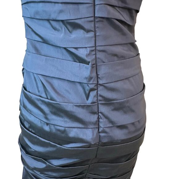 Theia Lace Sleeve Ruched Evening Dress 881865 Midnight Blue Mermaid Gown $748 8 - Picture 9 of 15